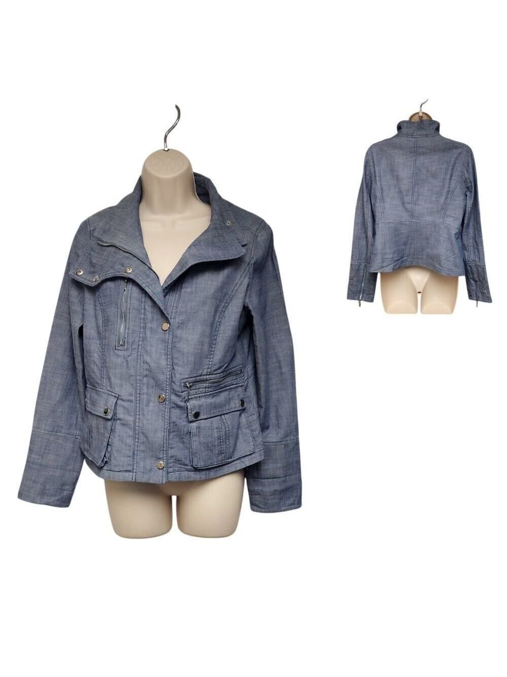 WHITE HOUSE BLACK MARKET Blue Denim Moto Jacket Long Sleeve Size 10
